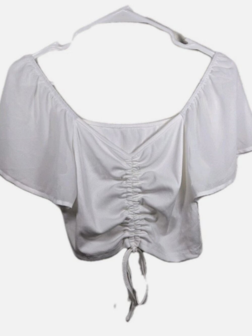 Sheer Sleeve White Shirt SHEIN M Short Sleeve Tie Women Stretchy Top Summer